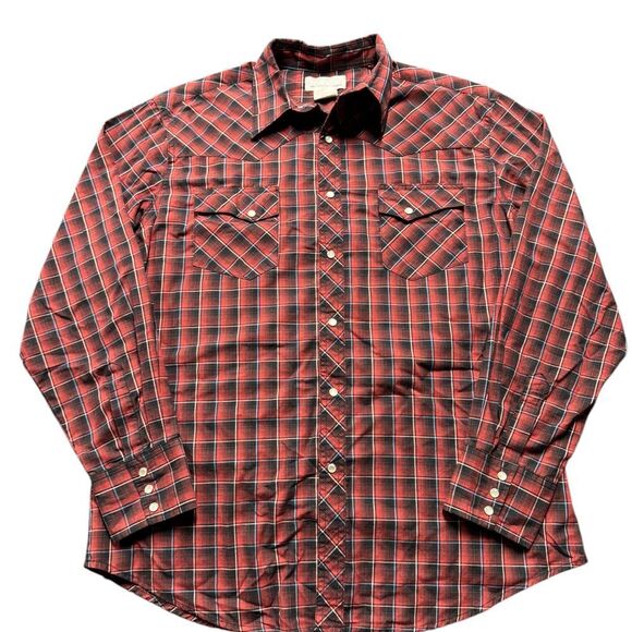 Wrangler Pearl Snap Western Shirt Red/Black Plaid Large - Picture 1 of 5